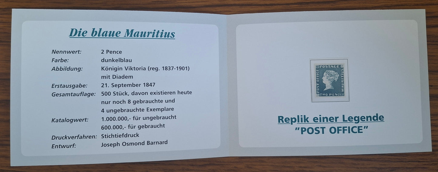 Mauritius Stamp "Die Blaue Mauritius" 2 Pence (Reprint)