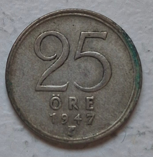 Sweden 25 Ore 1947 Silver